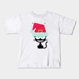 Christmas black cat smiling Kids T-Shirt